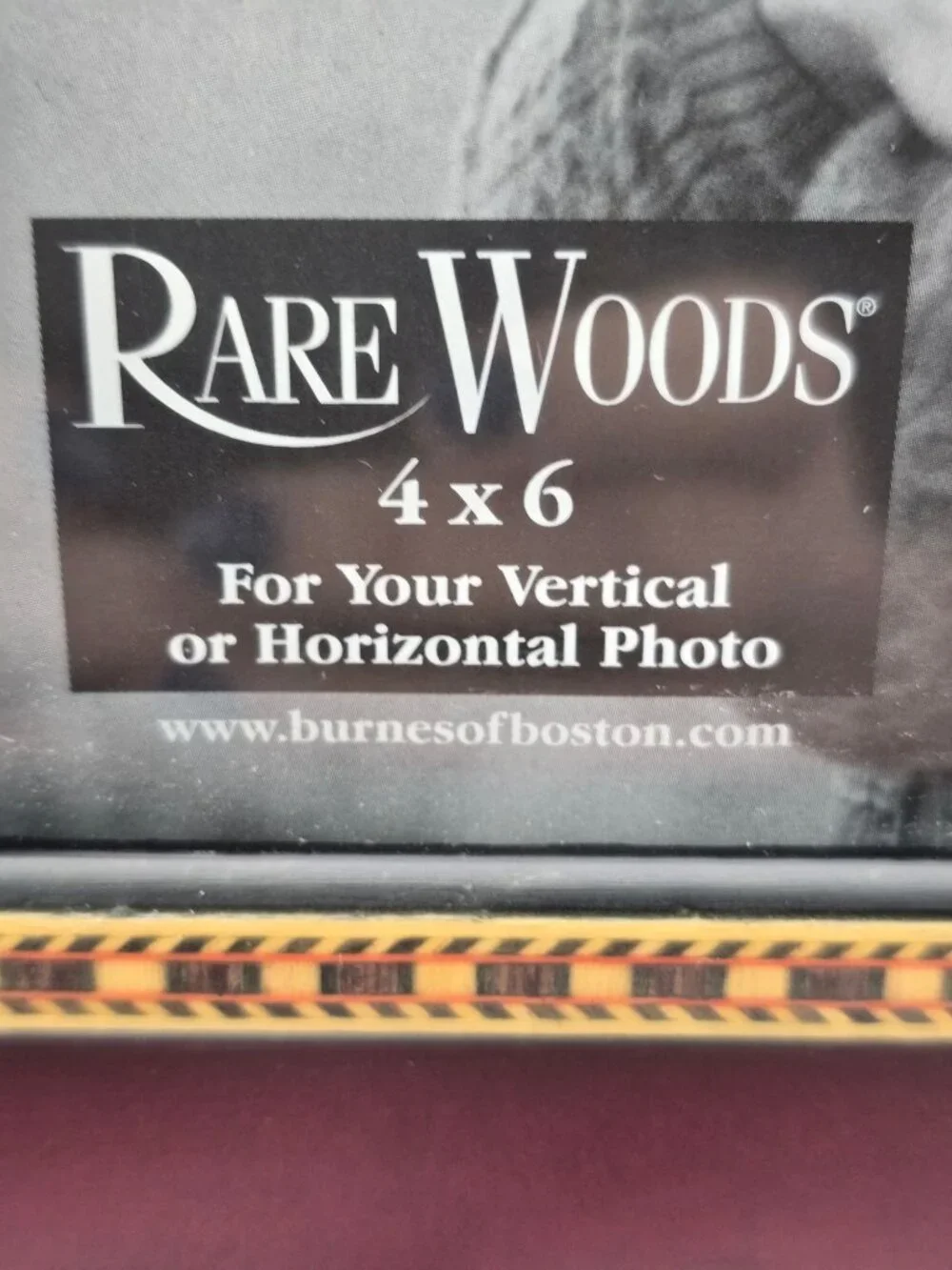 Rare Woods Burnes of Boston 4x6 Photo Frame Rich Mahogany Finish & Woven Border - Picture 3 of 11